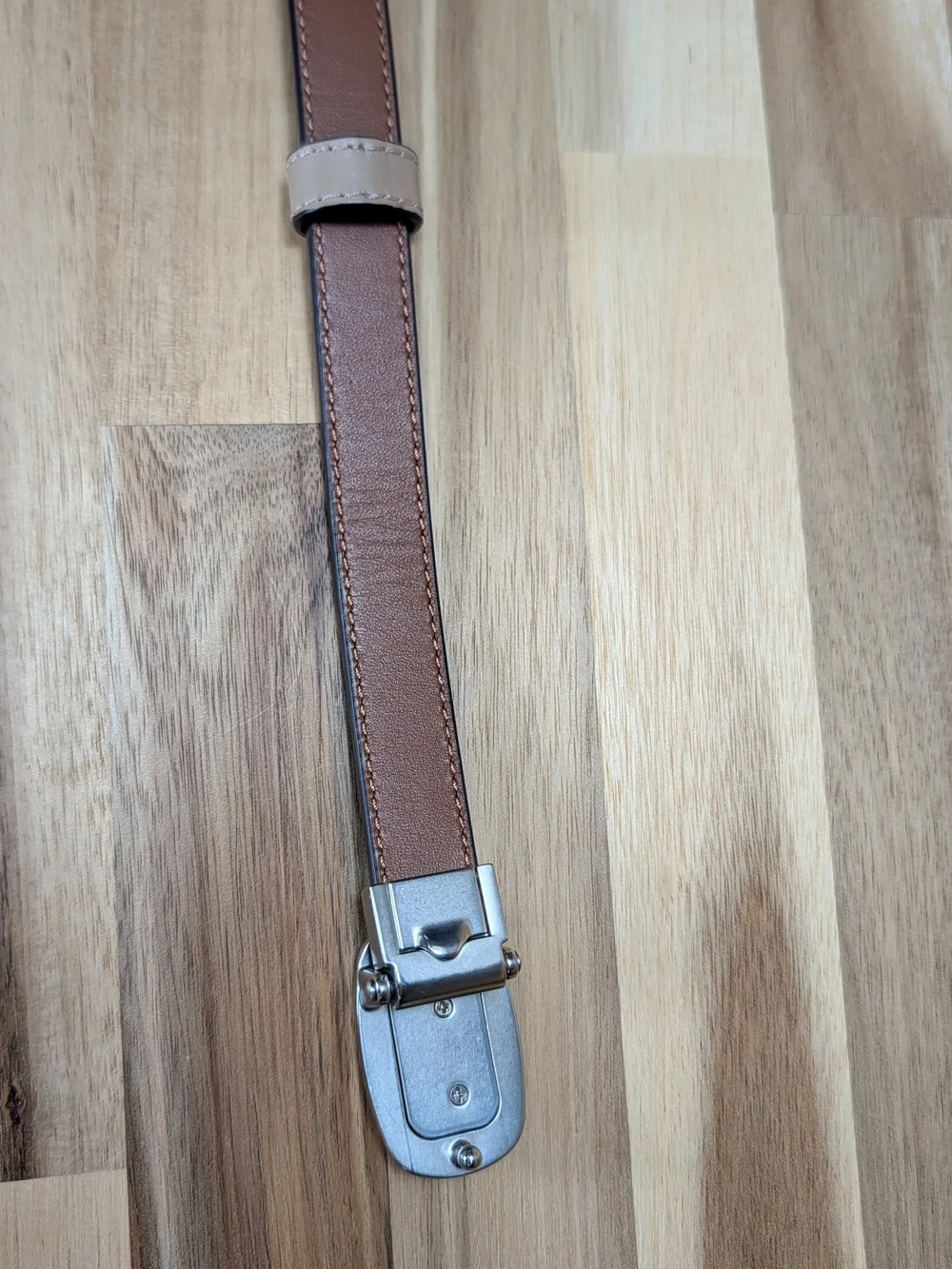 Coach Reversible Leather Belt Silver Logo Buckle Taupe / Brown